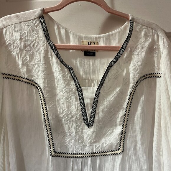 DC Jeans White Boho Blouse Top Black Trim Flowy V-Neck Women's Plus Size 2X - Picture 4 of 8
